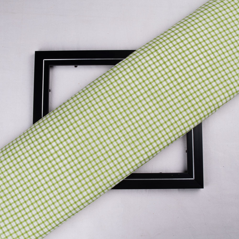 Check Green White Pure Cotton 105 GSM Handwoven Fabric 213