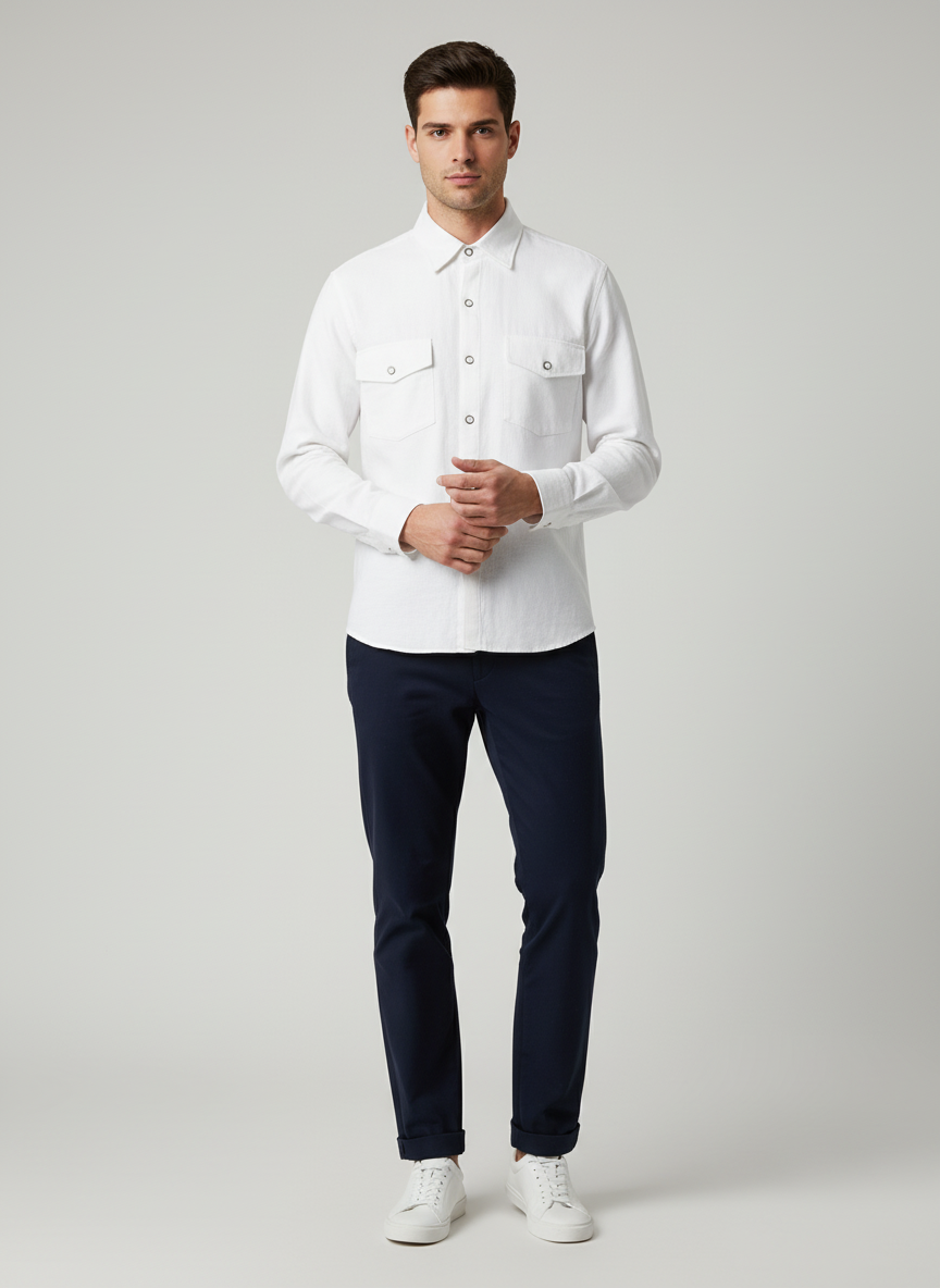 Spread Collared Shirt With Center Button Placket- Western Flap Pockets- Waist Length