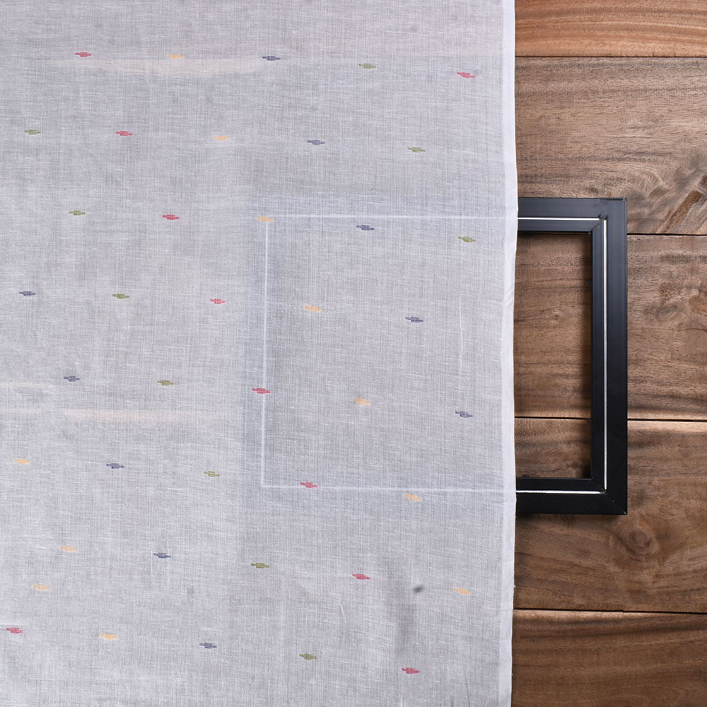 GEOMETRIC WHITE JAMDANI KHADI COTTON 60 GSM HANDWOVEN FABRIC