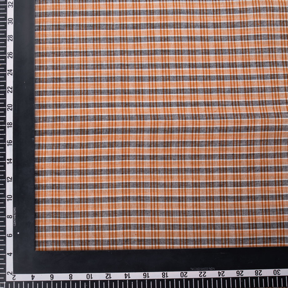 CHECK ORANGE BLACK PURE COTTON 65 GSM HANDWOVEN FABRIC