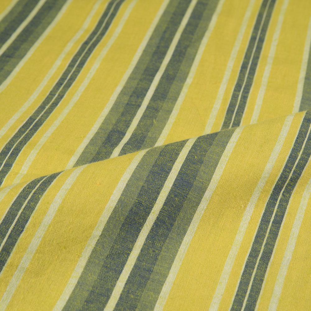 STRIPE YELLOW & GREEN PURE COTTON 92 GSM HANDWOVEN FABRIC