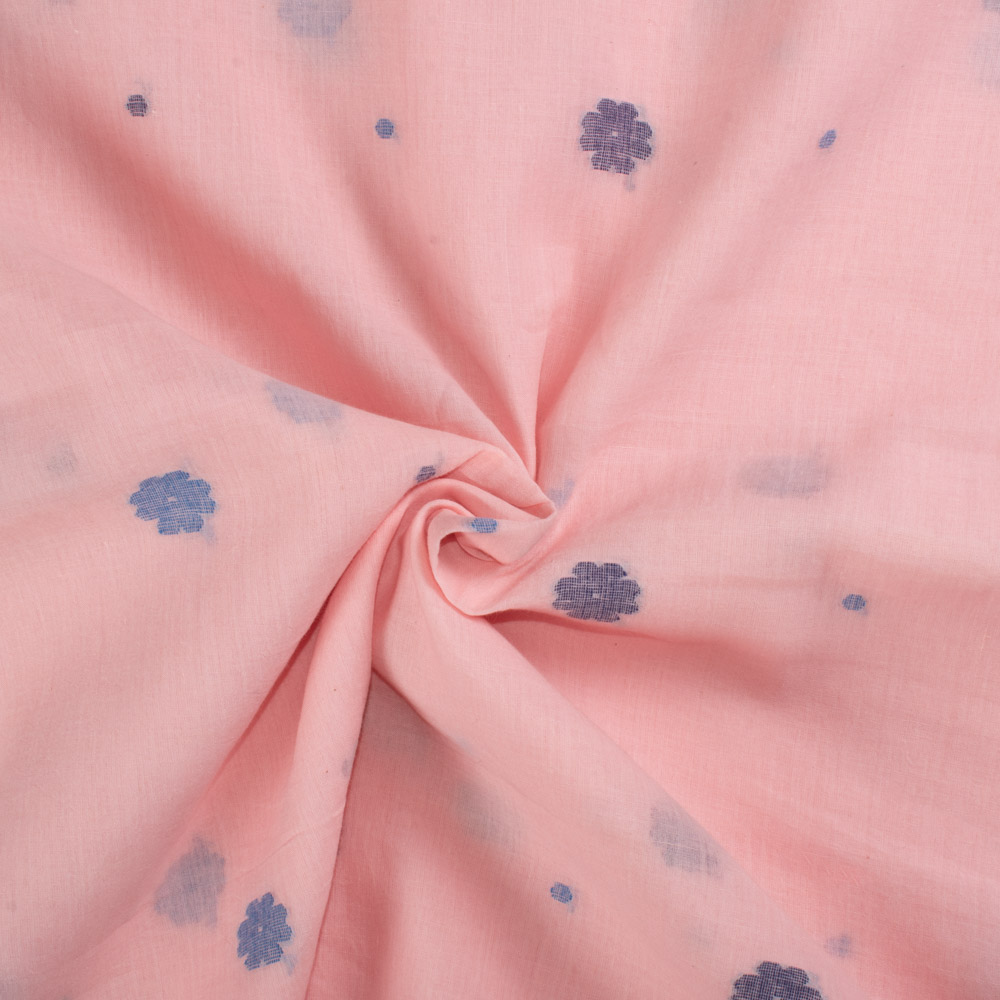 Flower Buti Pink Jamdani Pure Cotton 55 GSM Handwoven Fabric 