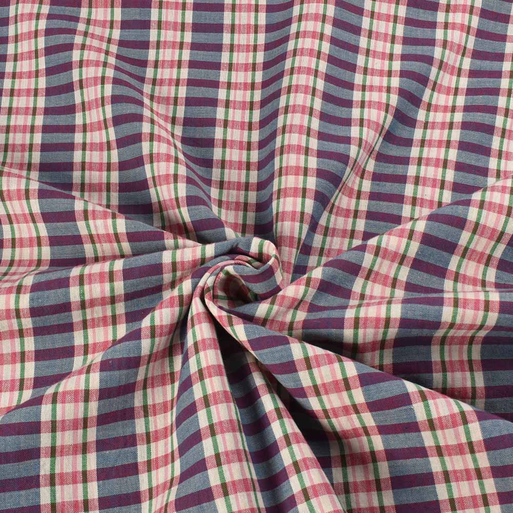 Check Multicolor Pure Cotton 100 GSM Handwoven Fabric 379a