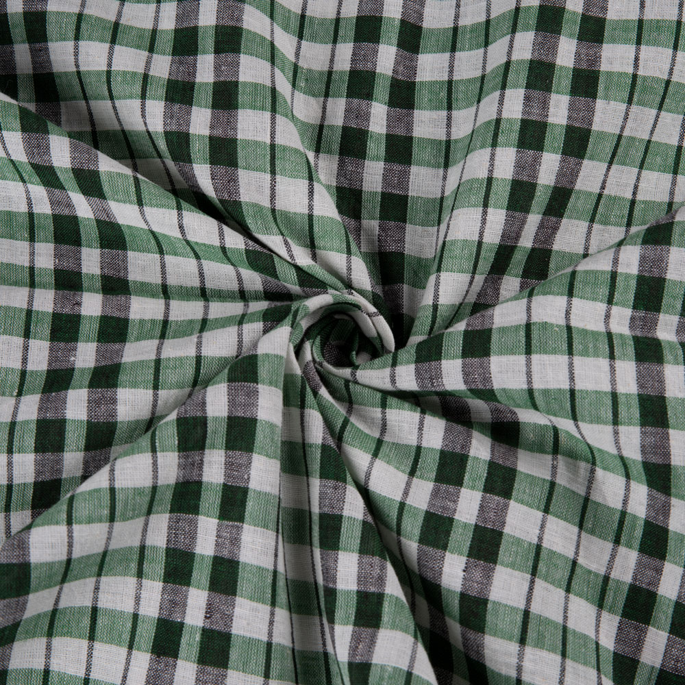 Check Green & White Pure Cotton 72 GSM Handwoven Fabric