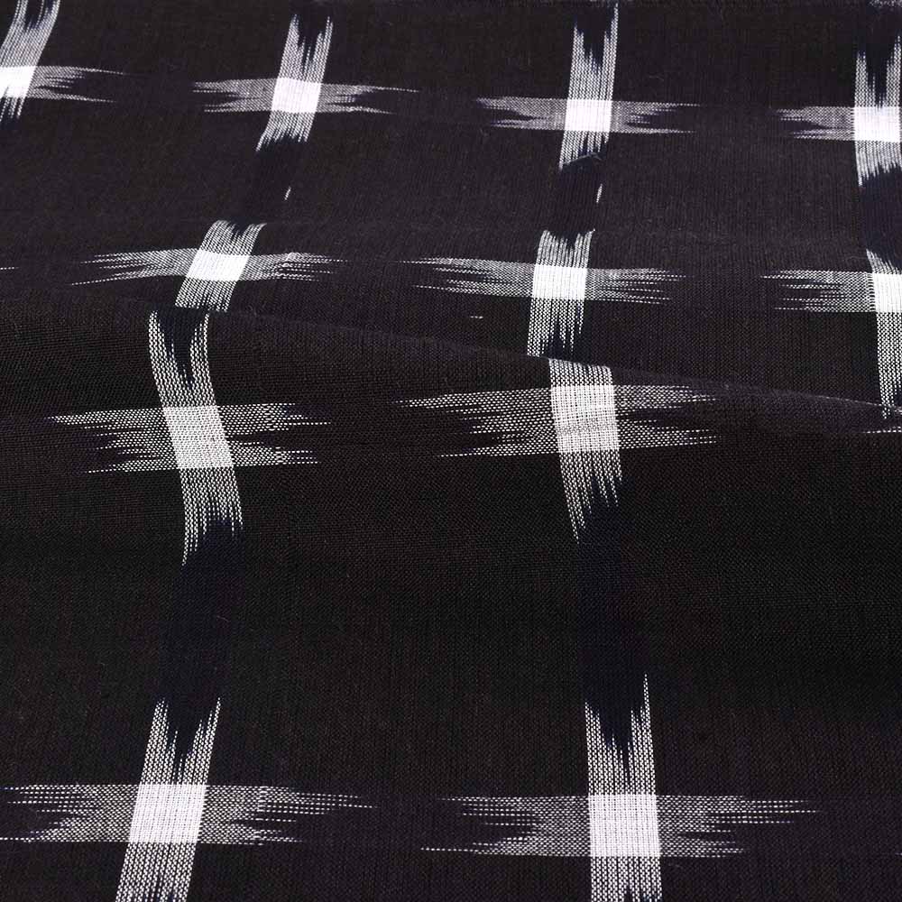 BLACK WHITE IKKAT PURE COTTON 80 GSM HANDWOVEN FABRIC 02