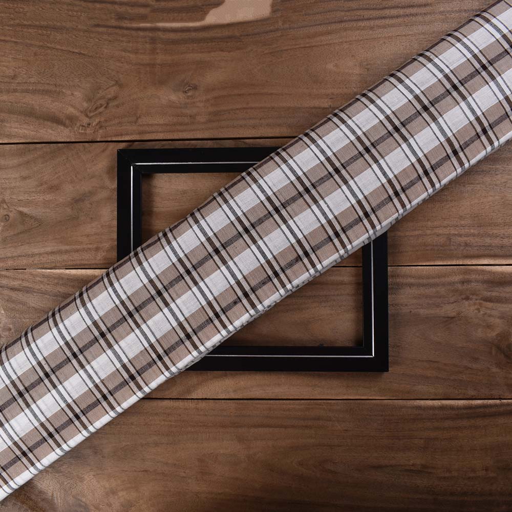 Check White Brown And Black Khadi Cotton 105 GSM Handwoven Fabric