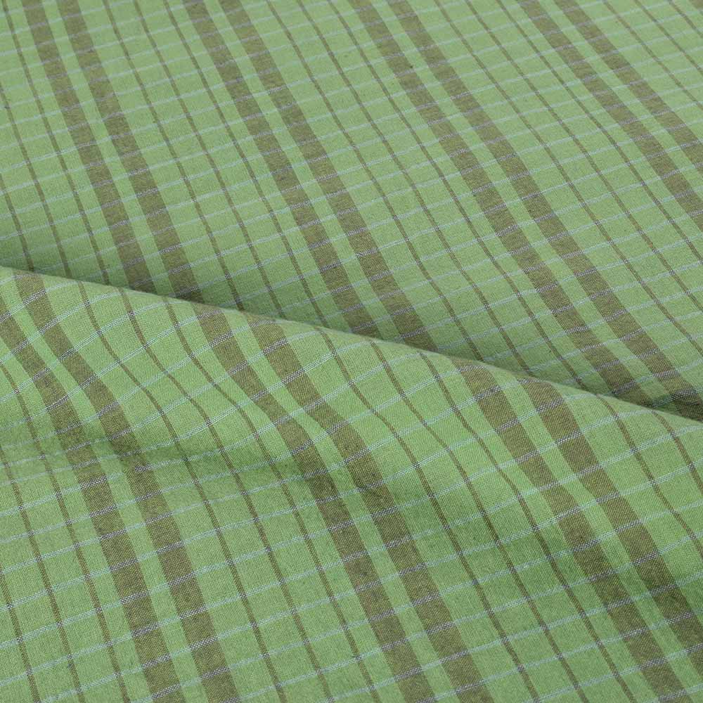 CHECK GREEN BROWN PURE COTTON 75 GSM HANDWOVEN FABRIC