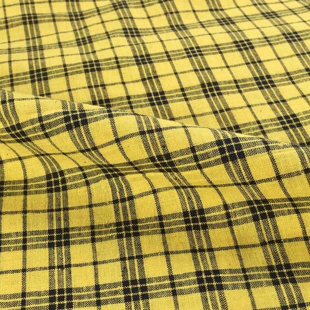CHECK BLACK & YELLOW PURE COTTON 103 GSM HANDWOVEN FABRIC