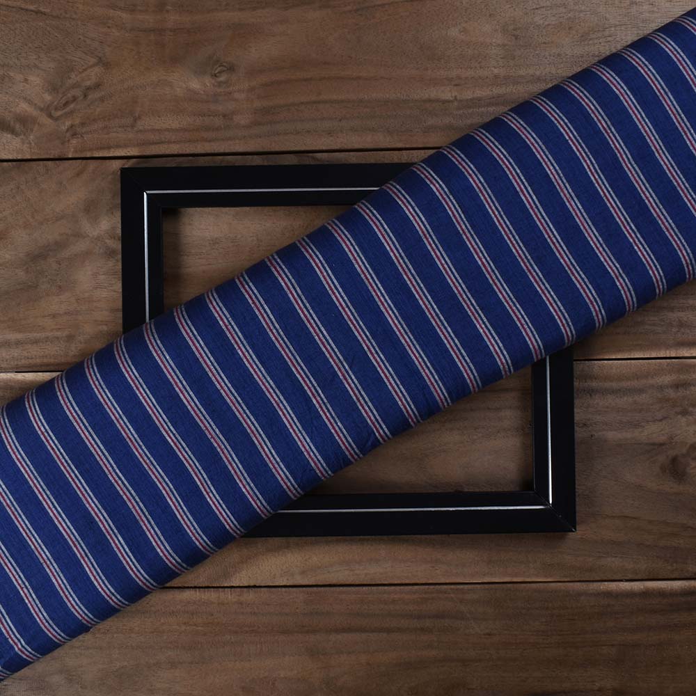 Stripe Dark Blue Pure Cotton 87 GSM Handwoven Fabric