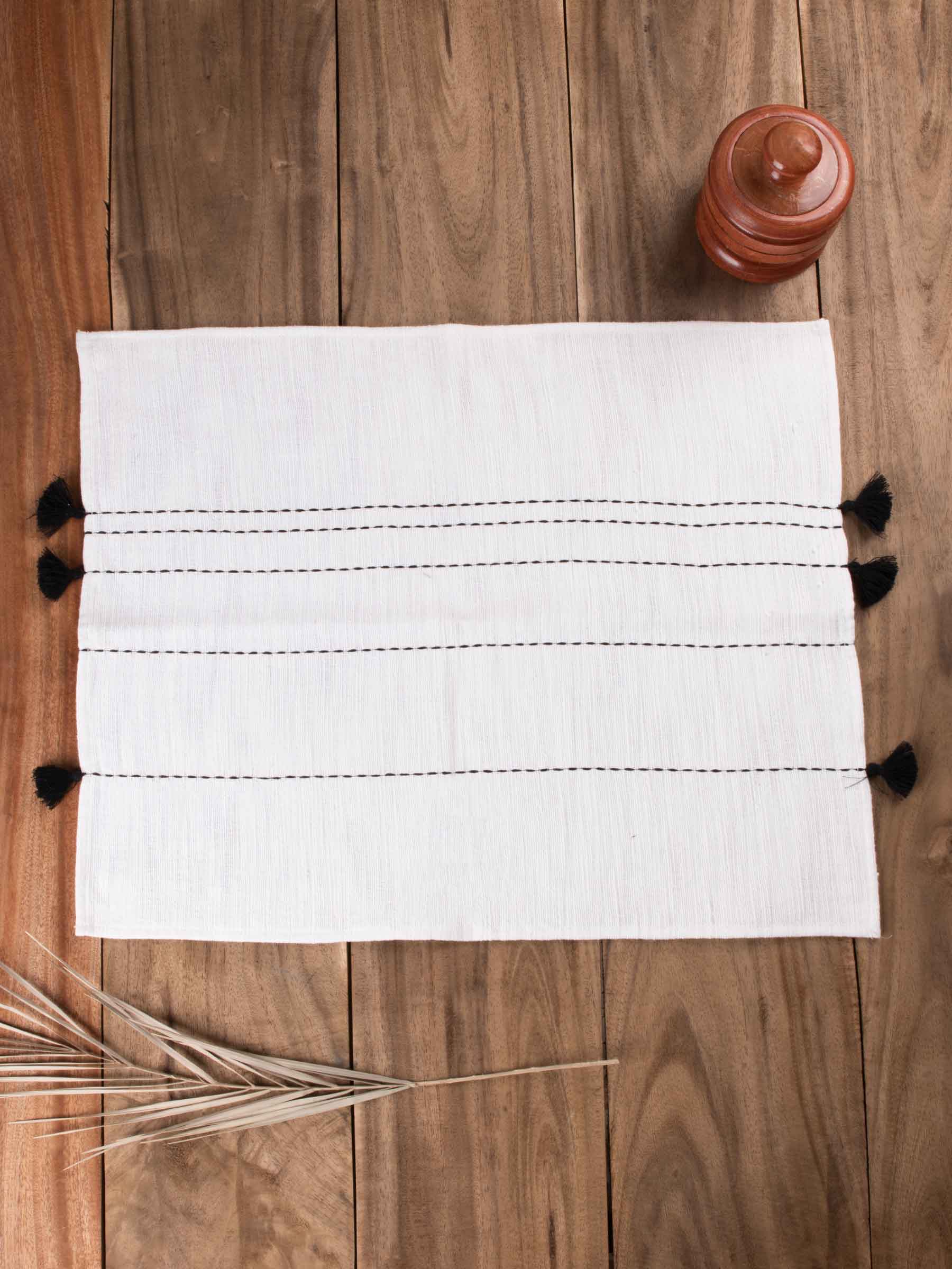 Plain White Embroidered Chawaltaka Handwoven Khadi Placemat