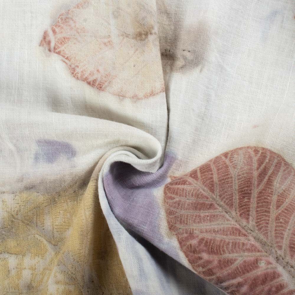 Tectona Granis Leaf Eco Print Naturally Dyed Pure Khadi Fabric 142 GSM