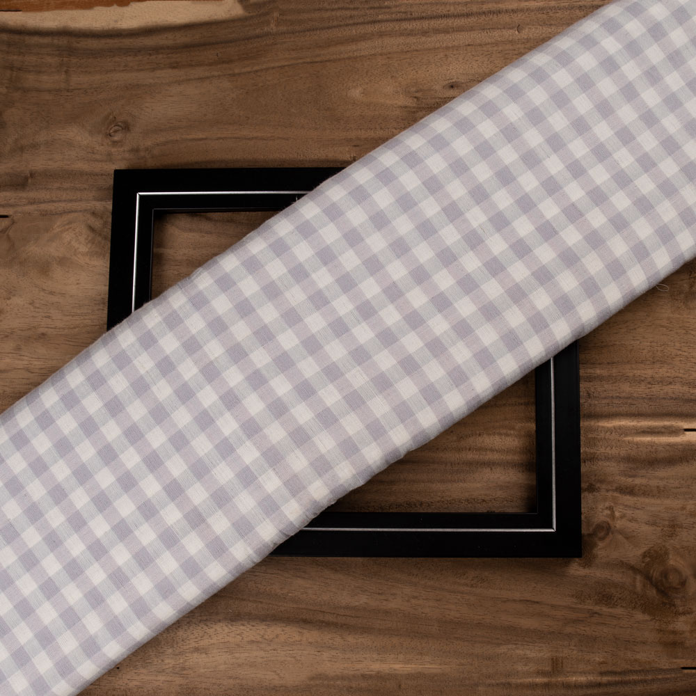 Gingham Check Grey Pure Khadi 120 GSM Handspun & Handwoven Fabric 302