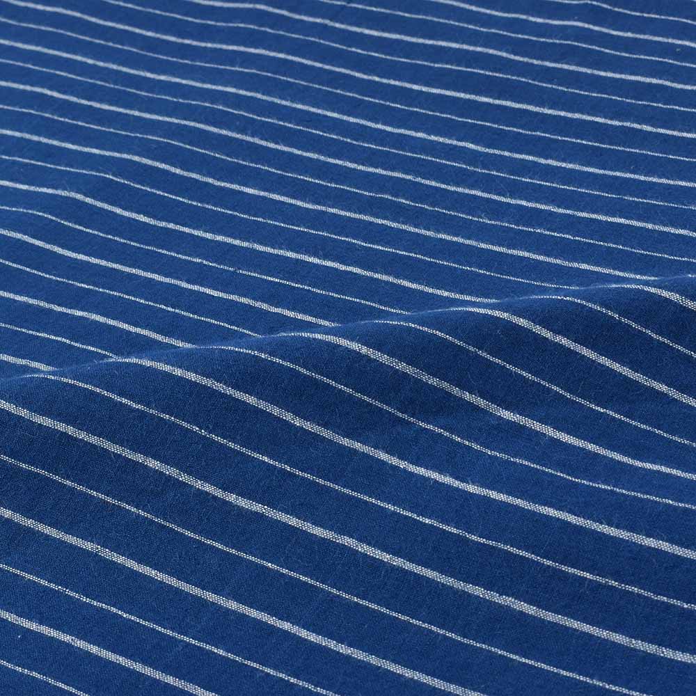 STRIPE WHITE BLUE PURE COTTON 66 GSM HANDWOVEN FABRIC
