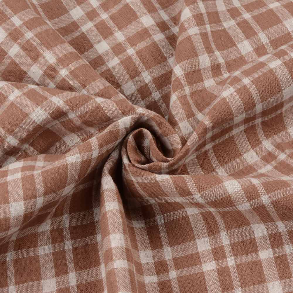 Check Brown White Pure Cotton 96 GSM Handwoven Fabric