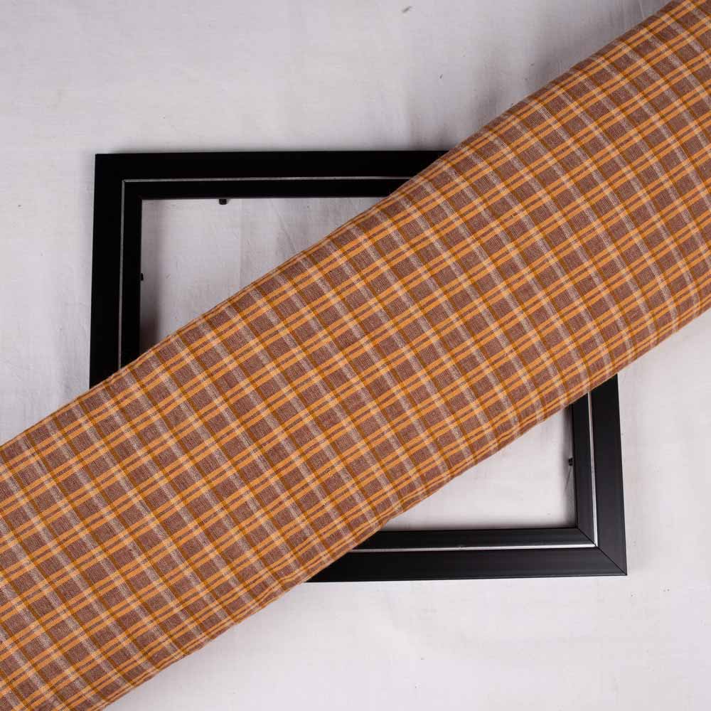 Check Brown Pure Cotton 112 GSM Handwoven Fabric