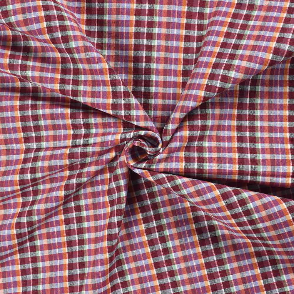 Check Multicolored Khadi Cotton 114 GSM Handwoven Fabric 384