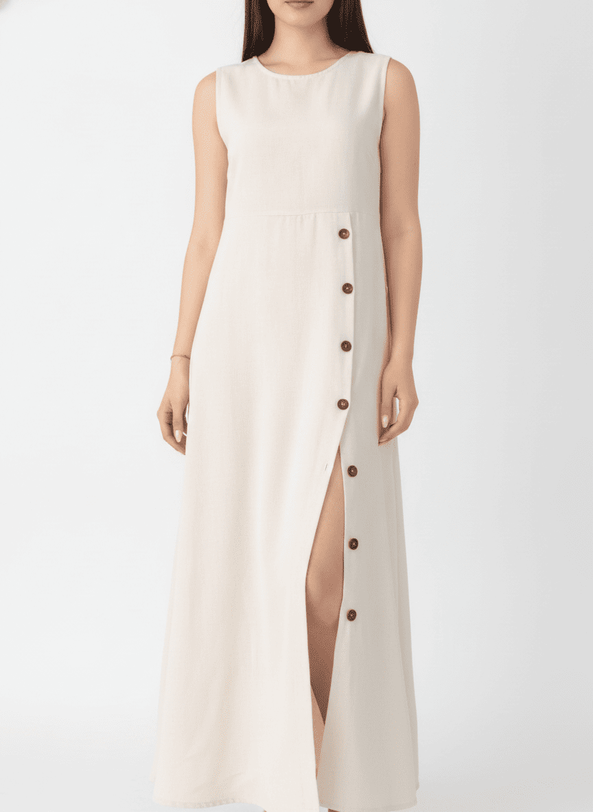 Long Buttoned Dress With Slit