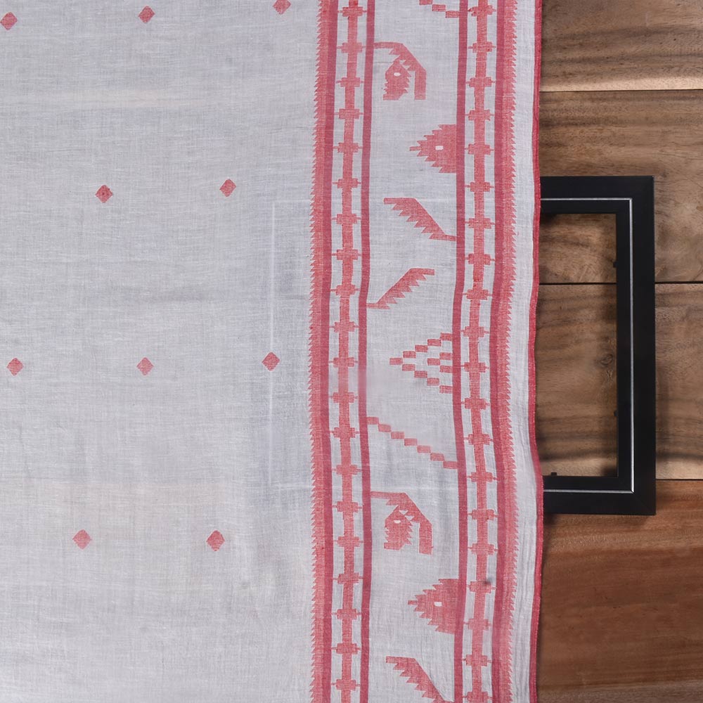 DIAMOND OFF WHITE JAMDANI PURE COTTON 60 GSM HANDWOVEN FABRIC