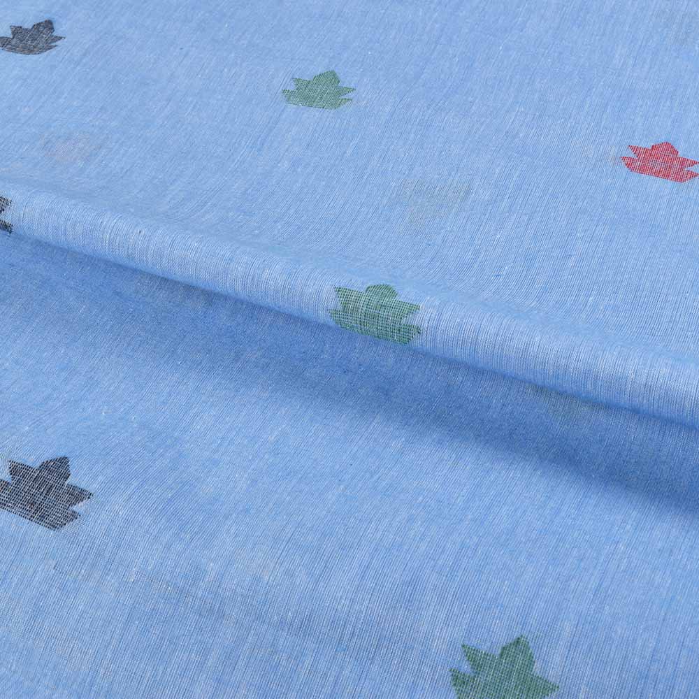 GEOMETRIC SKY BLUE JAMDANI PURE COTTON 60 GSM HANDWOVEN FABRIC