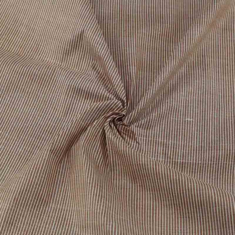 Stripe Brown & White Khadi Cotton 109 GSM Handwoven Fabric