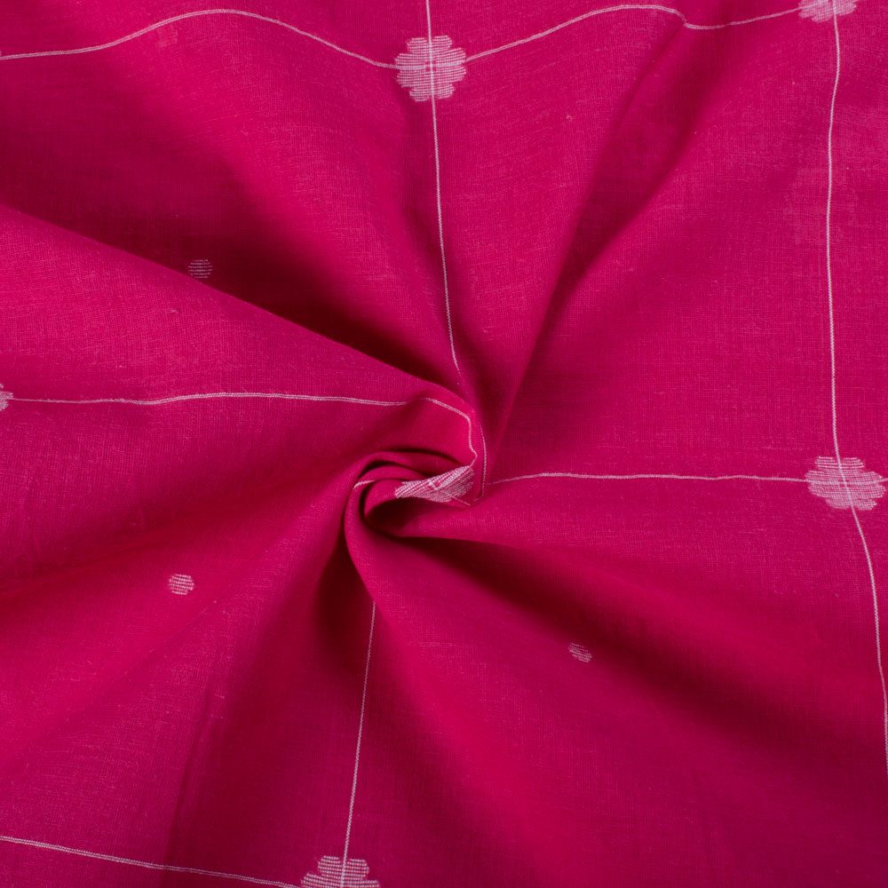 Plain Red Pure Cotton 55 GSM White Flower Motif Jamdani Fabric