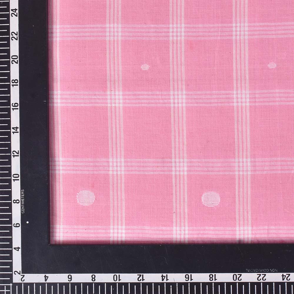 CHECK PINK JAMDANI PURE COTTON 70 GSM HANDWOVEN FABRIC
