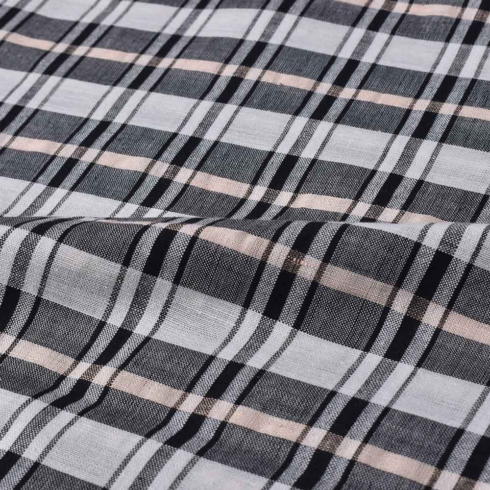 CHECK BLACK WHITE COTTON KHADI AND LINEN BLEND 90 GSM HANDWOVEN FABRIC