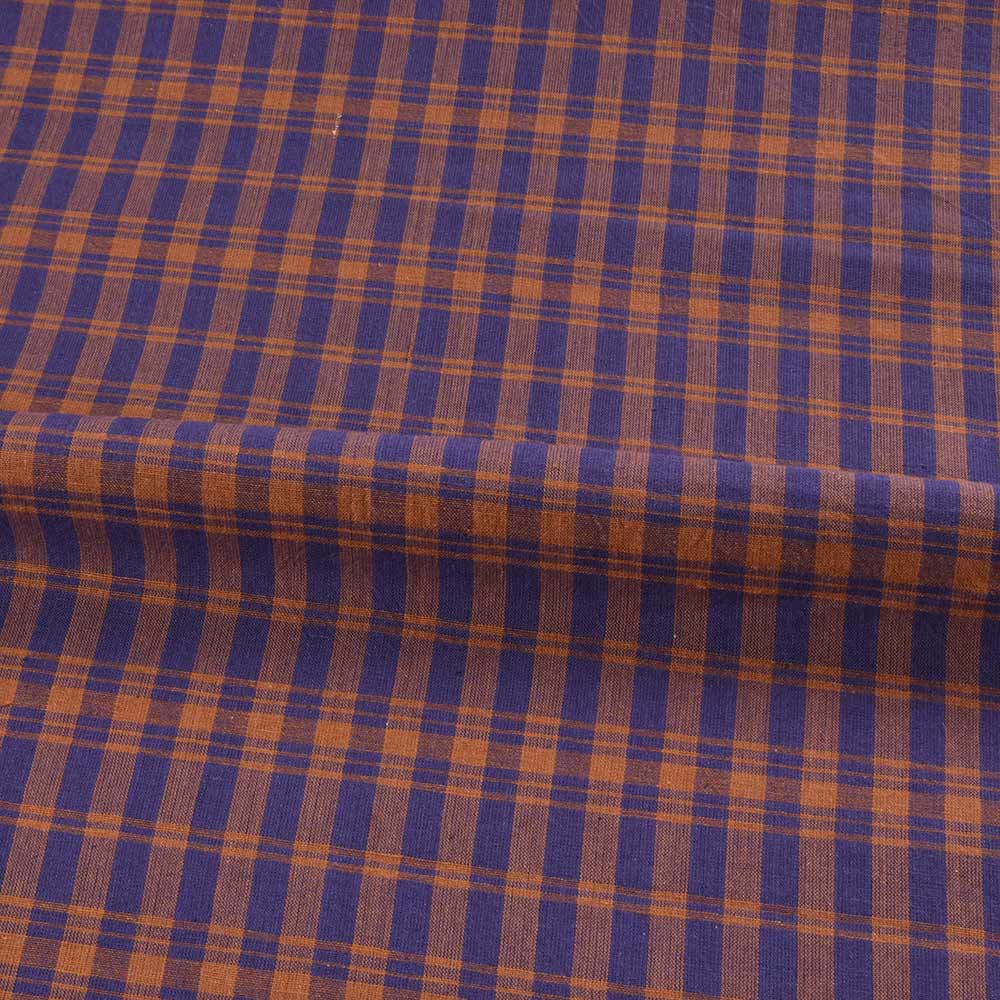 CHECK BLUE & BROWN KHADI COTTON 102 GSM HANDWOVEN FABRIC
