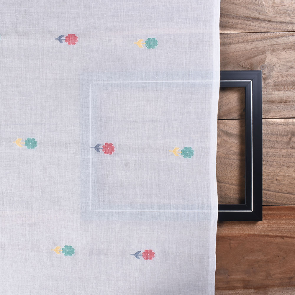 MULTICOLOR FLORAL JAMDANI PURE COTTON 60 GSM HANDWOVEN FABRIC