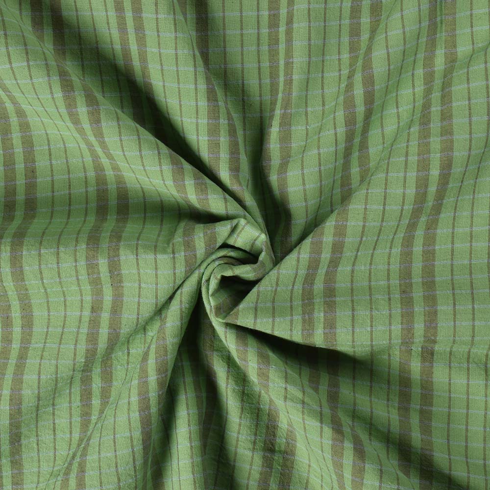 Check Green Brown Pure Cotton 75 GSM Handwoven Fabric
