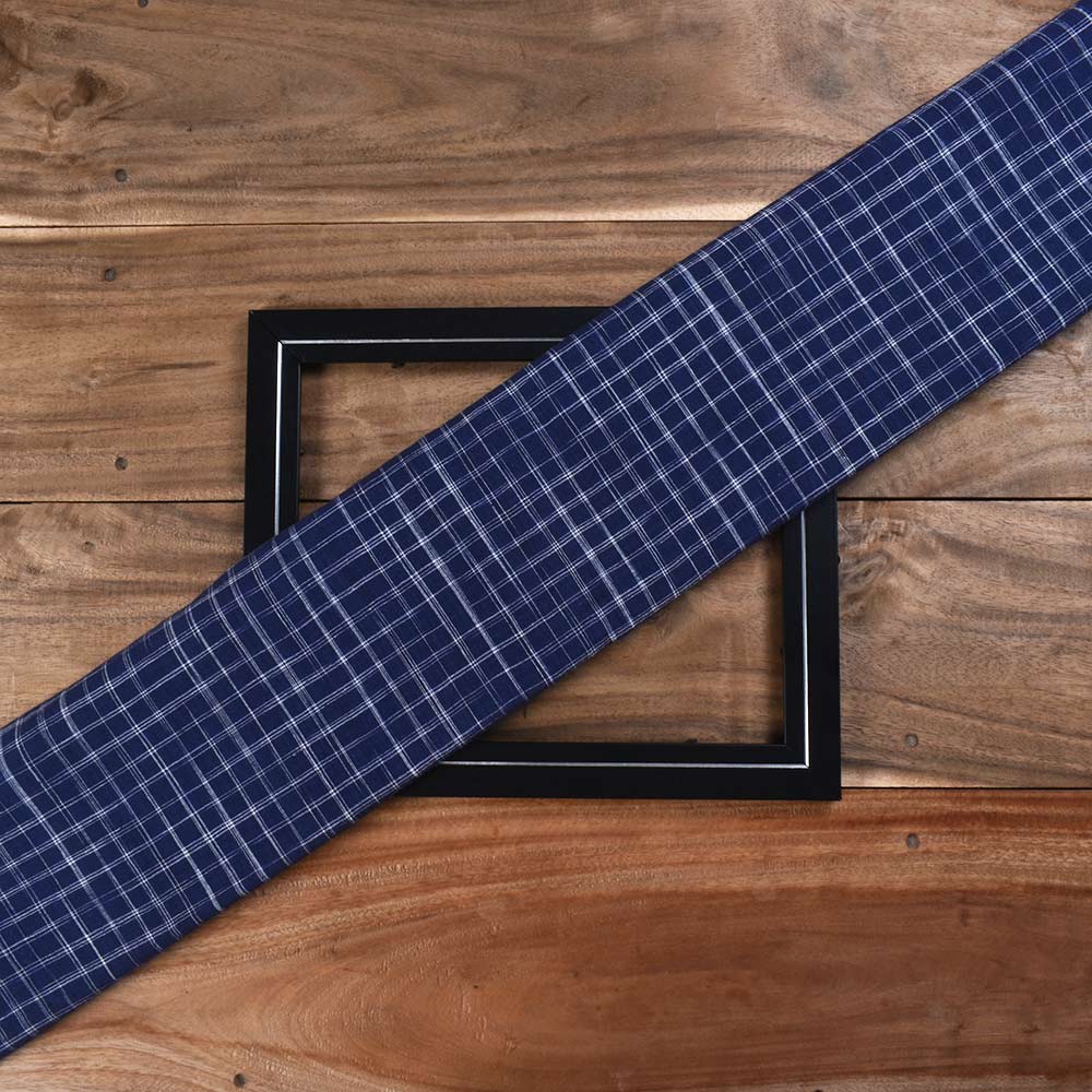 Check Dark Blue Pure Cotton 100 GSM Handwoven Fabric