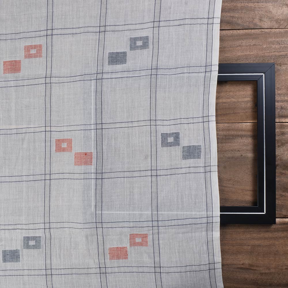 GEOMETRIC CHECK CREAM JAMDANI PURE COTTON 55 GSM FABRIC