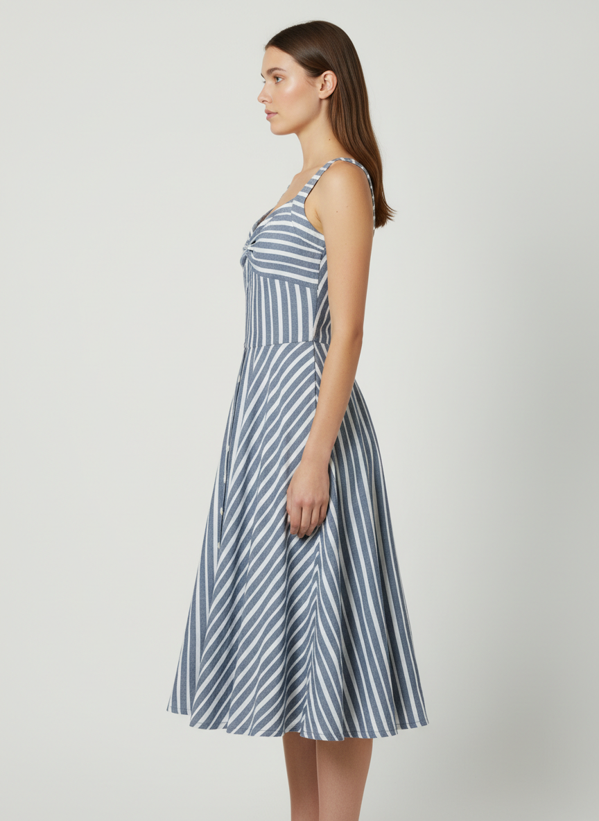 Pintuck Maxi Dress With Front Button Details