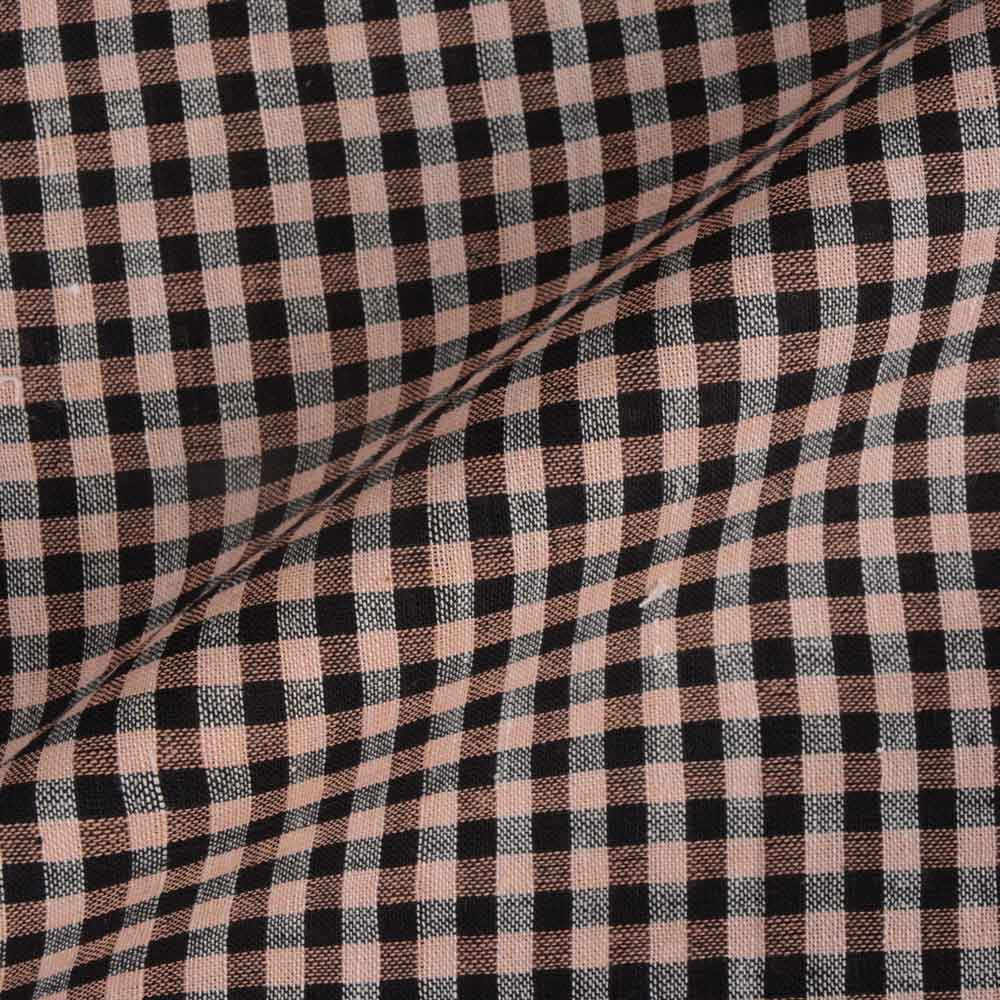 CHECK BLACK & BROWN PURE COTTON 95 GSM HANDWOVEN FABRIC
