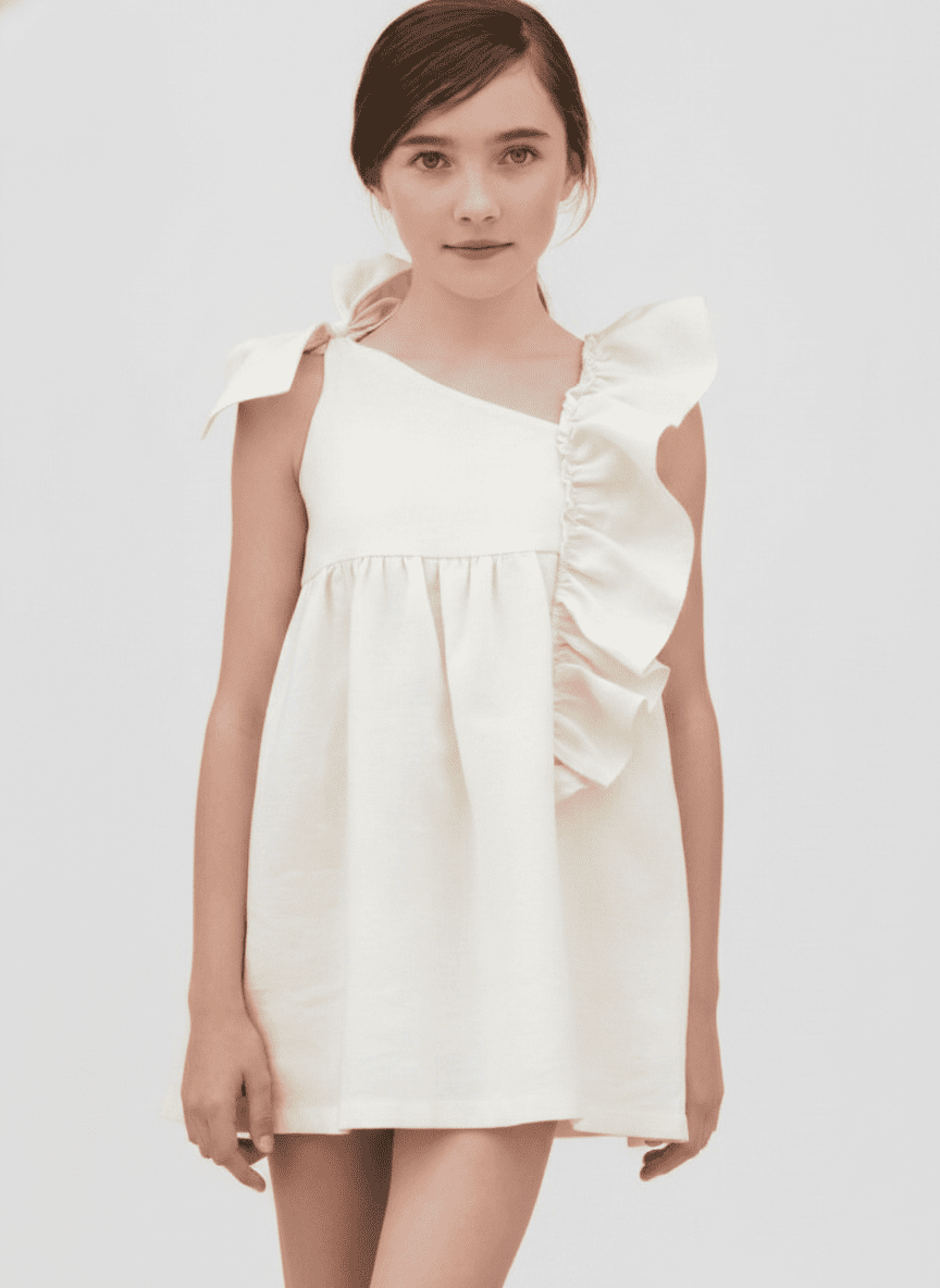 One Shoulder Tied Ruffles & Gathered Kid's Dress