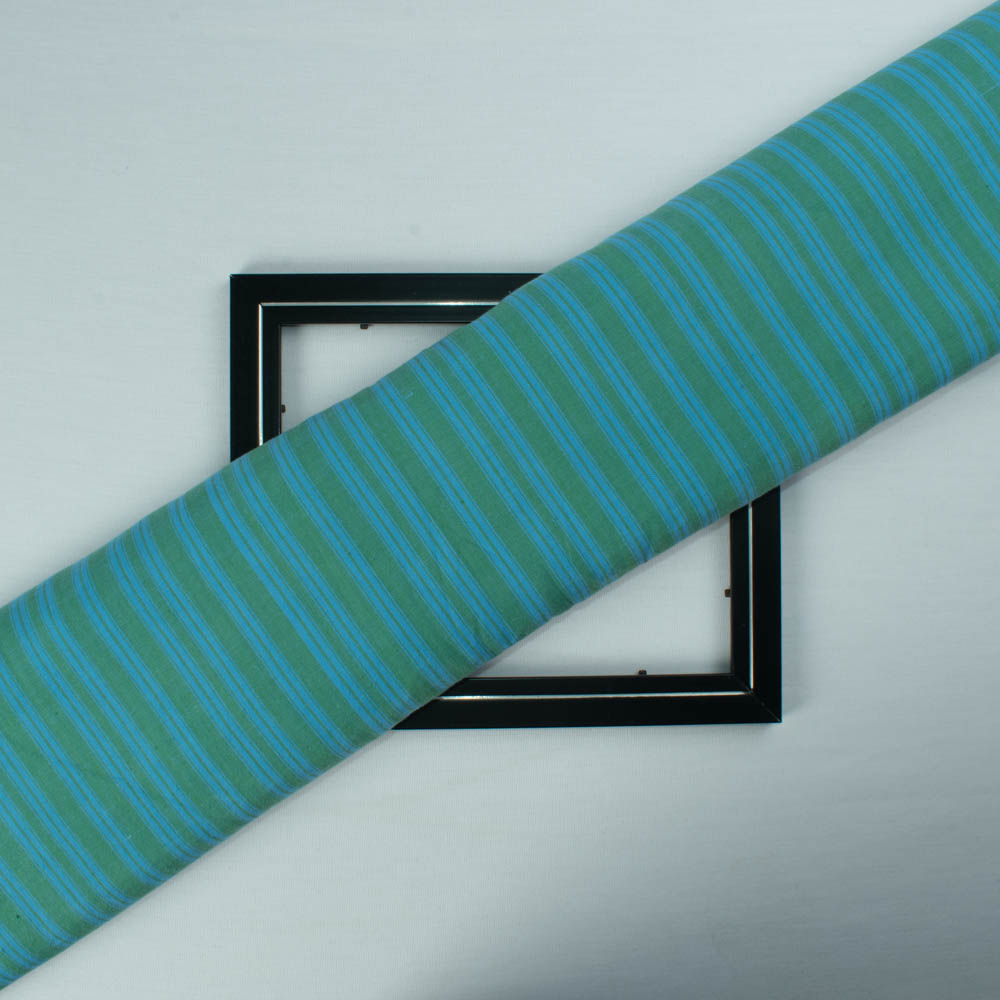 Stripe Teal Khadi Cotton 155 GSM Handwoven Fabric
