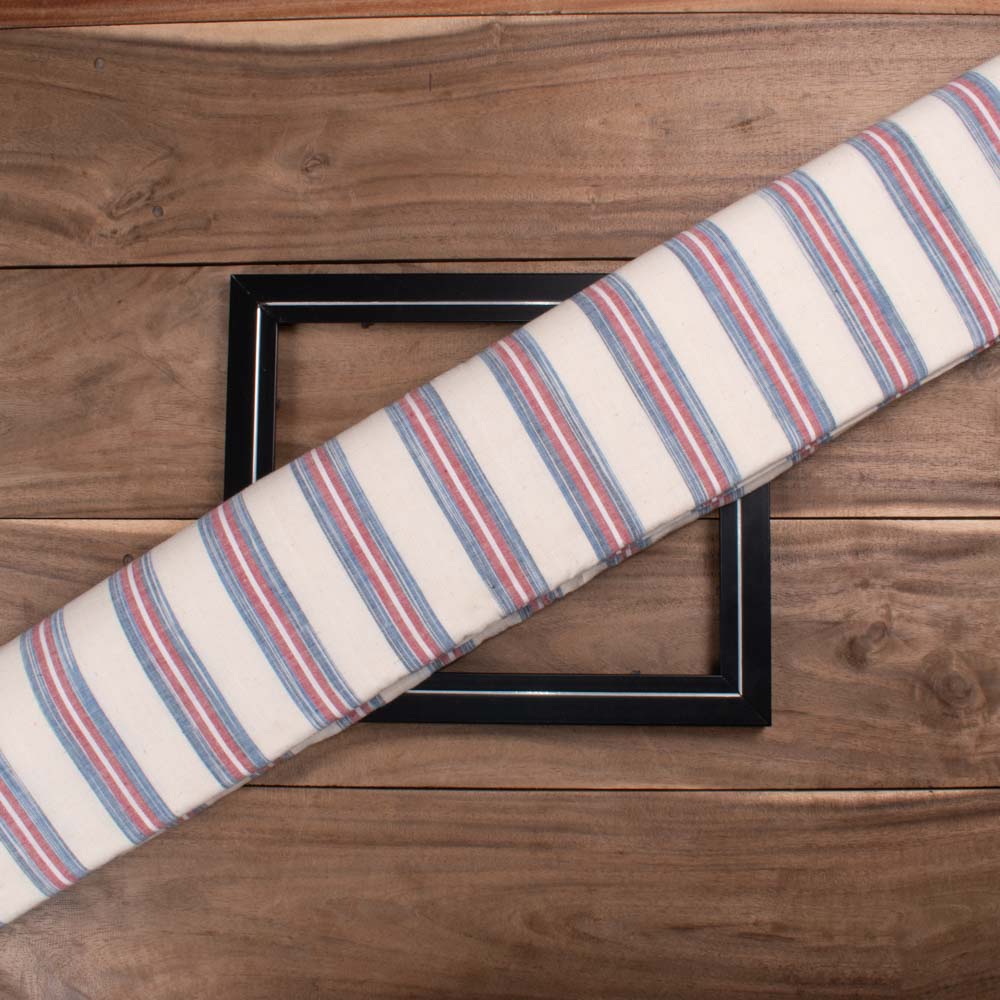 Stripe Blue White and Red Yarn Tie Dye 100 GSM Pure Cotton Fabric