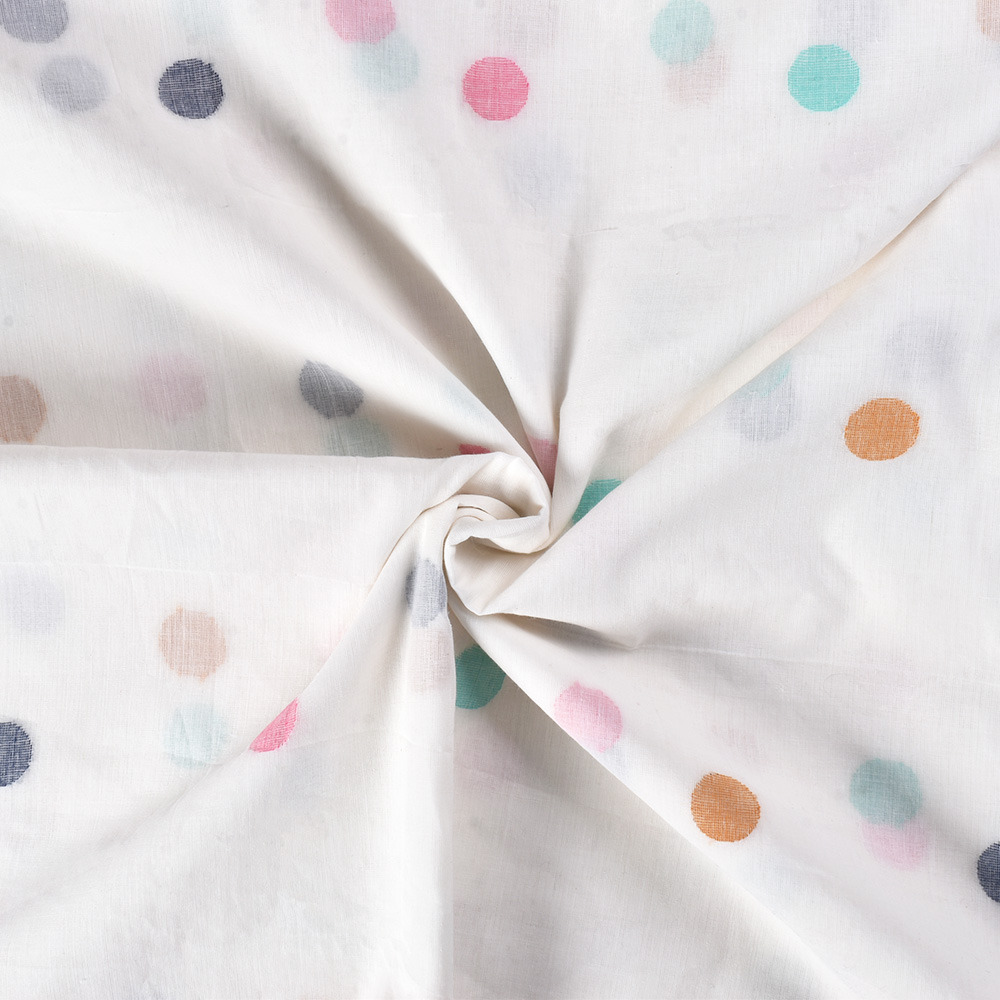 Polka Dot Multicolor Jamdani Pure Cotton 55 GSM Handwoven Fabric