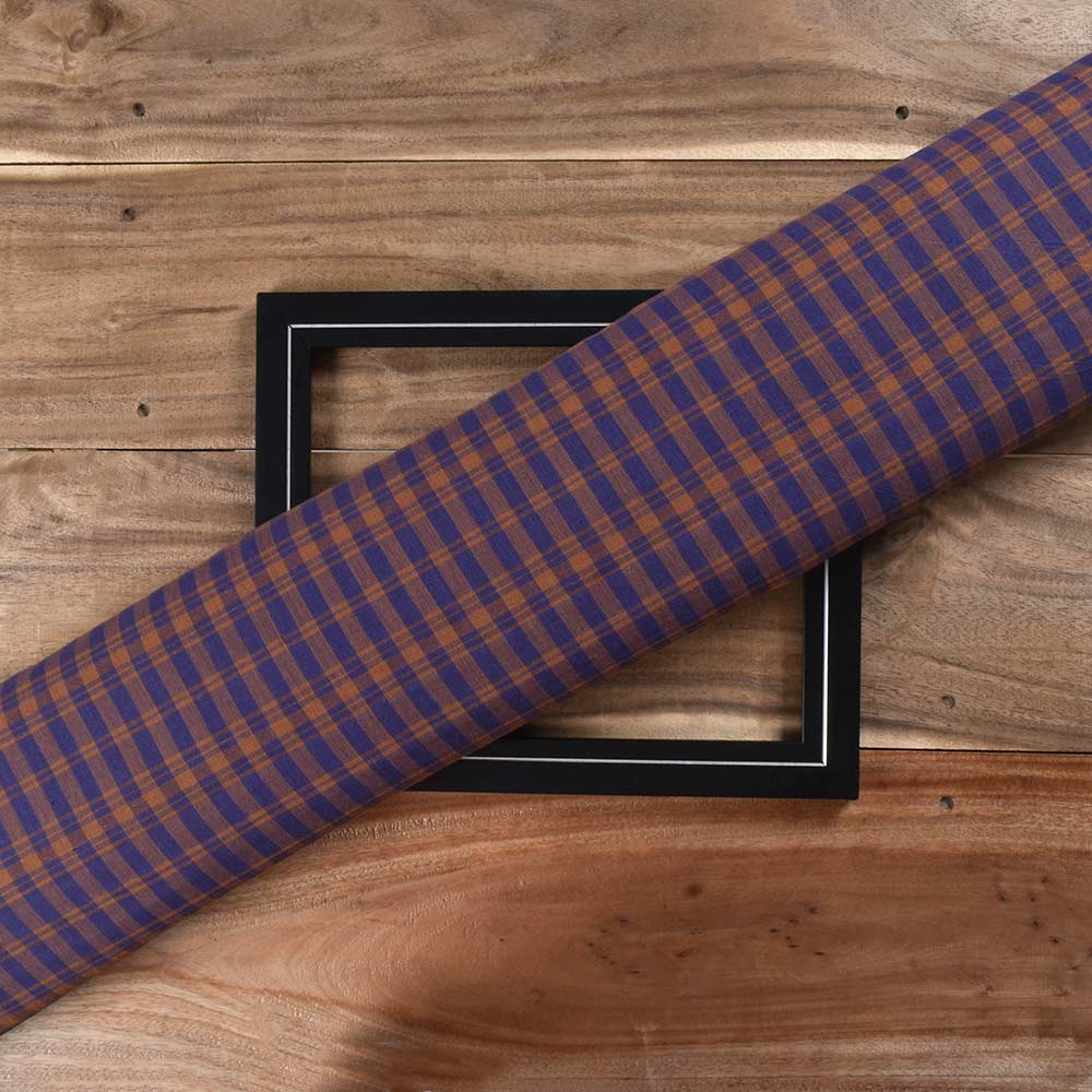 Check Blue & Brown Khadi Cotton 102 GSM Handwoven Fabric
