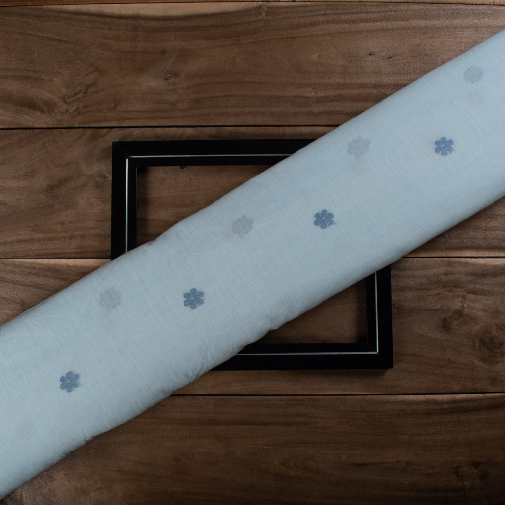 Sky Color Pure Cotton Flower Jamdani 55 GSM Handwoven Fabric