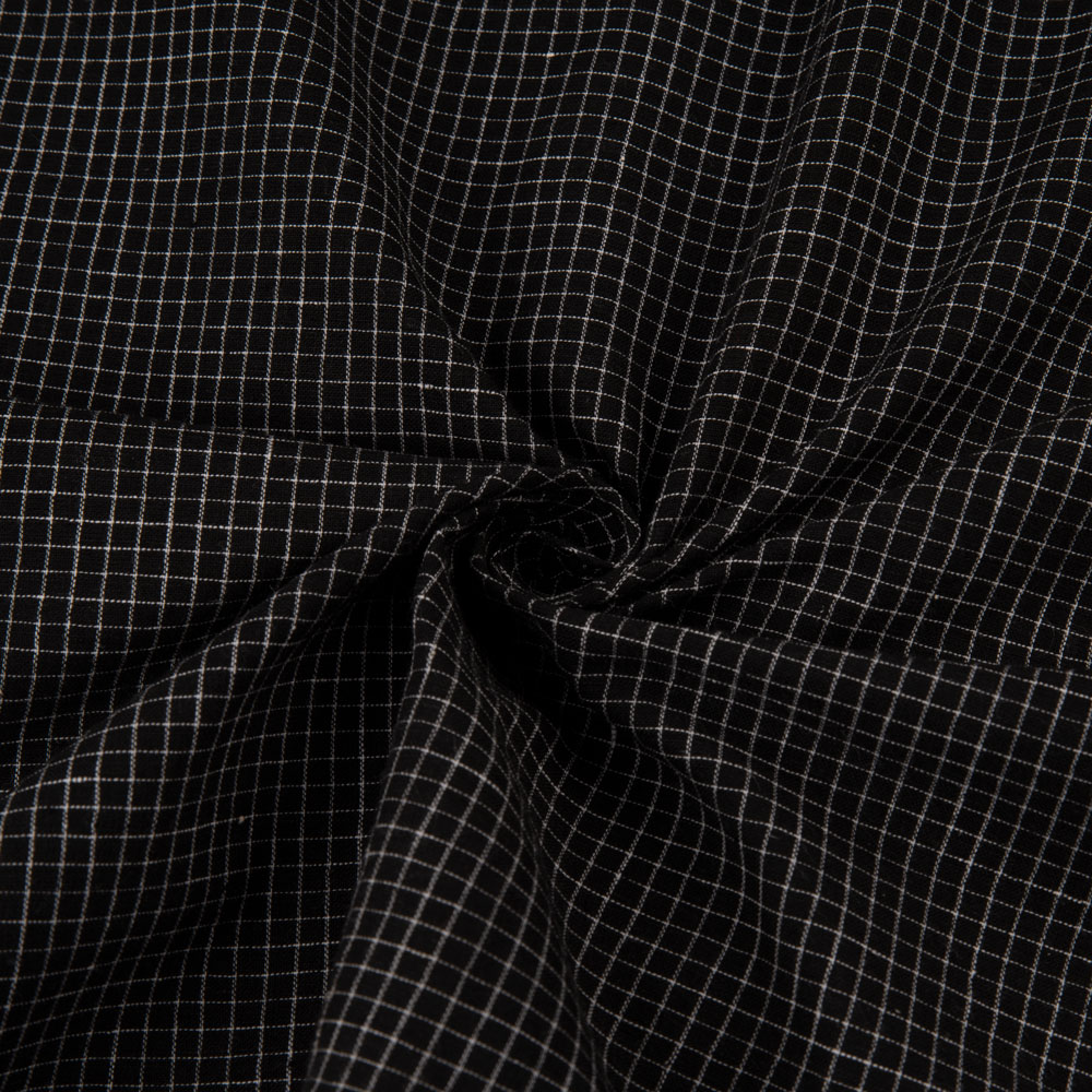 Check Black Pure Cotton 70 GSM Handwoven Fabric