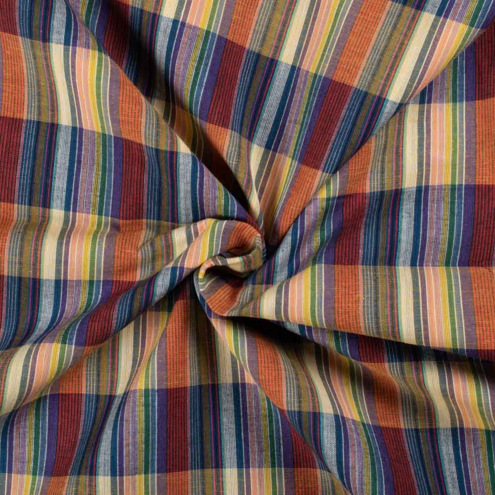 Multicolor Check Pure Cotton 80 GSM Handwoven Fabric 768