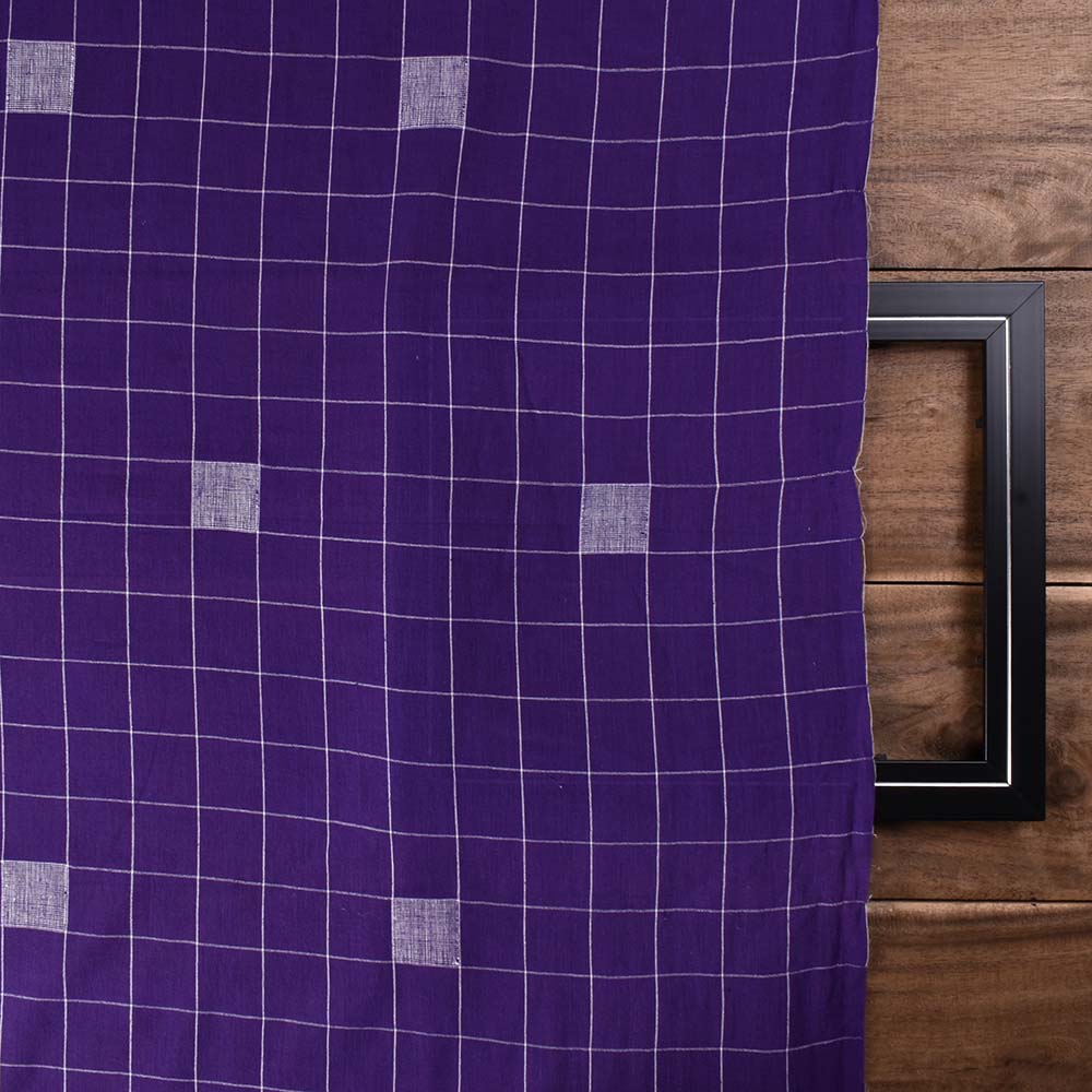 CHECK PURPLE WHITE JAMDANI PURE COTTON 72 GSM HANDWOVEN FABRIC