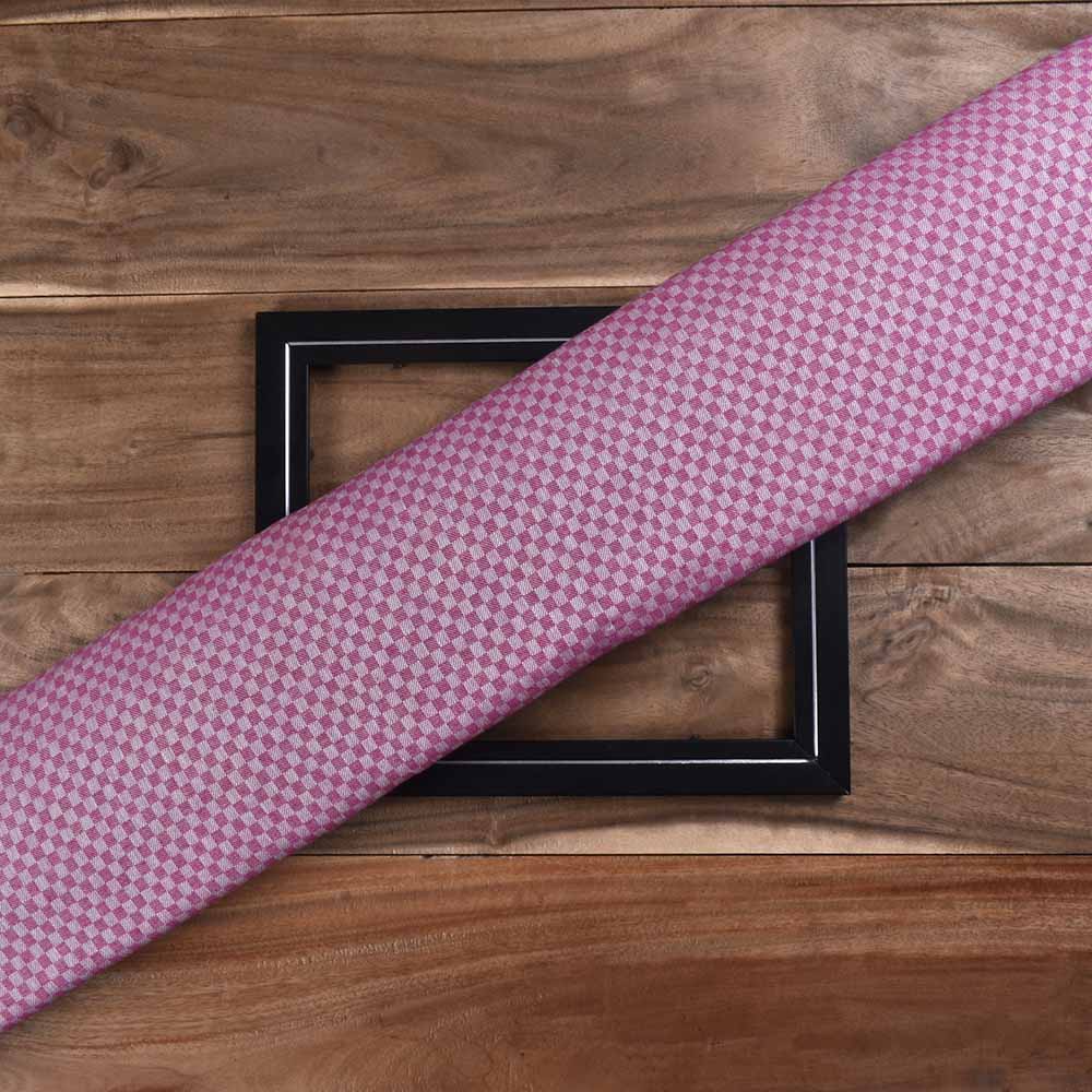 Check Pink & White Twill Pure Cotton 100 GSM Handwoven Fabric
