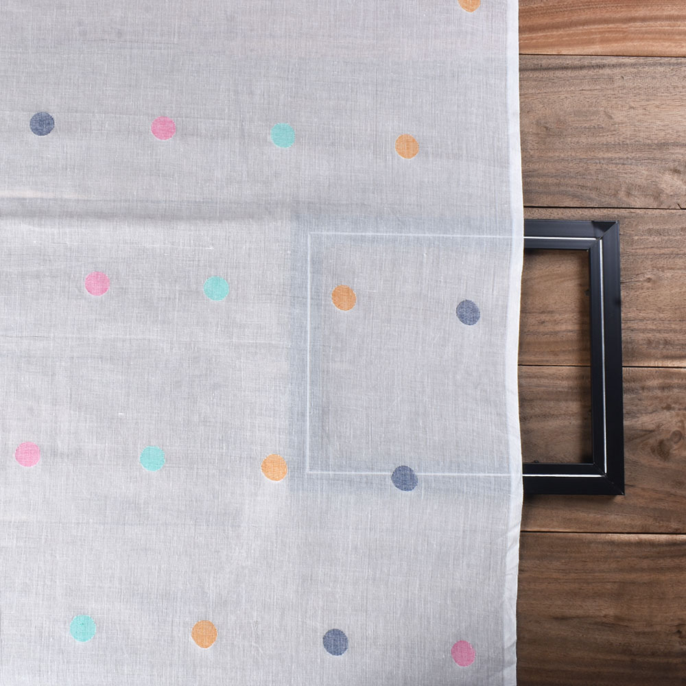 POLKA DOT MULTICOLOR JAMDANI PURE COTTON 55 GSM HANDWOVEN FABRIC