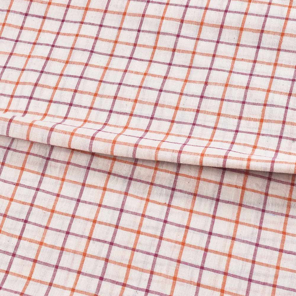 CHECK MAROON & ORANGE PURE COTTON 66 GSM HANDWOVEN FABRIC