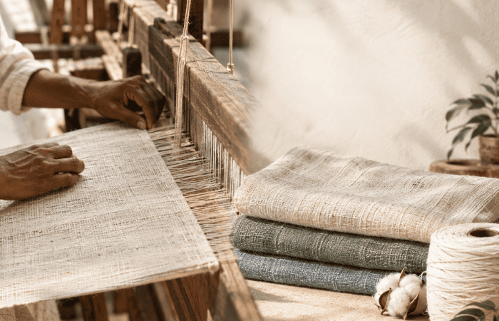 Handwoven khadi, visible yarn texture