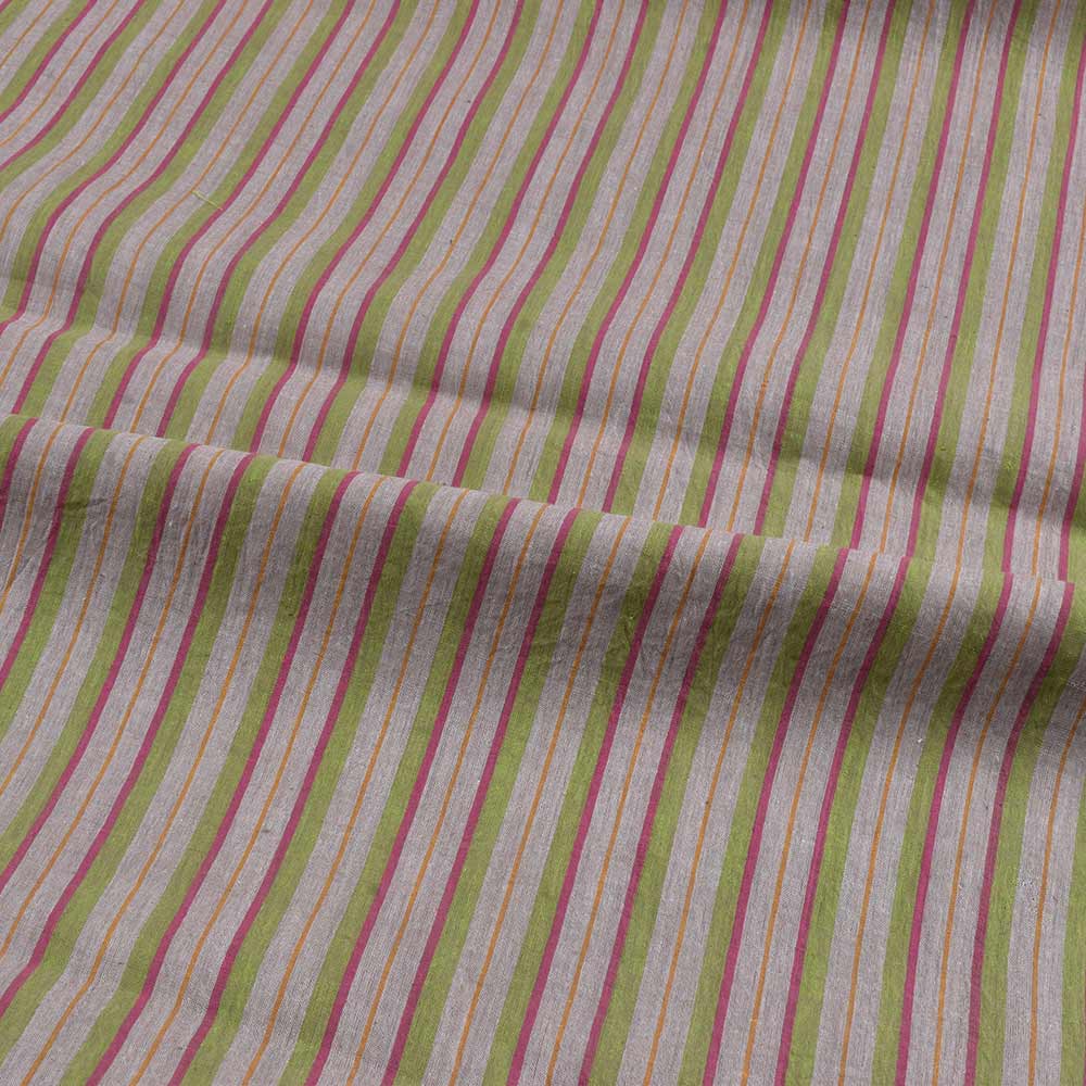 STRIPE MULTI COLOR PURE COTTON 58 GSM HANDWOVEN FABRIC