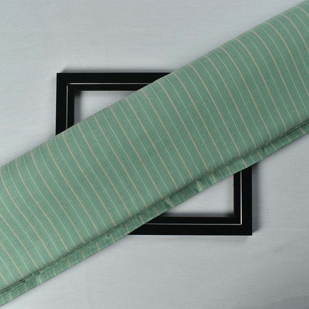 Stripe Green Cream Pure Cotton 110 GSM Handwoven Fabric