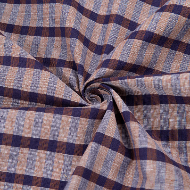 Check Blue & Brown Pure Cotton 96 GSM Handwoven Fabric